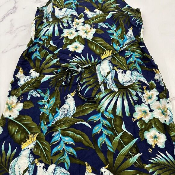 Paradise Bay Womens Vintage Tropical Dress Size M Petite Blue White Birds Floral - Picture 8 of 9
